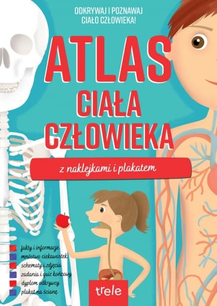 Atlas ciała człowieka z naklejkami i plakatem