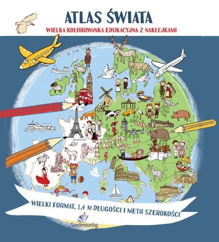 Atlas świata Megakolorowanka edukacyjna z naklejkami