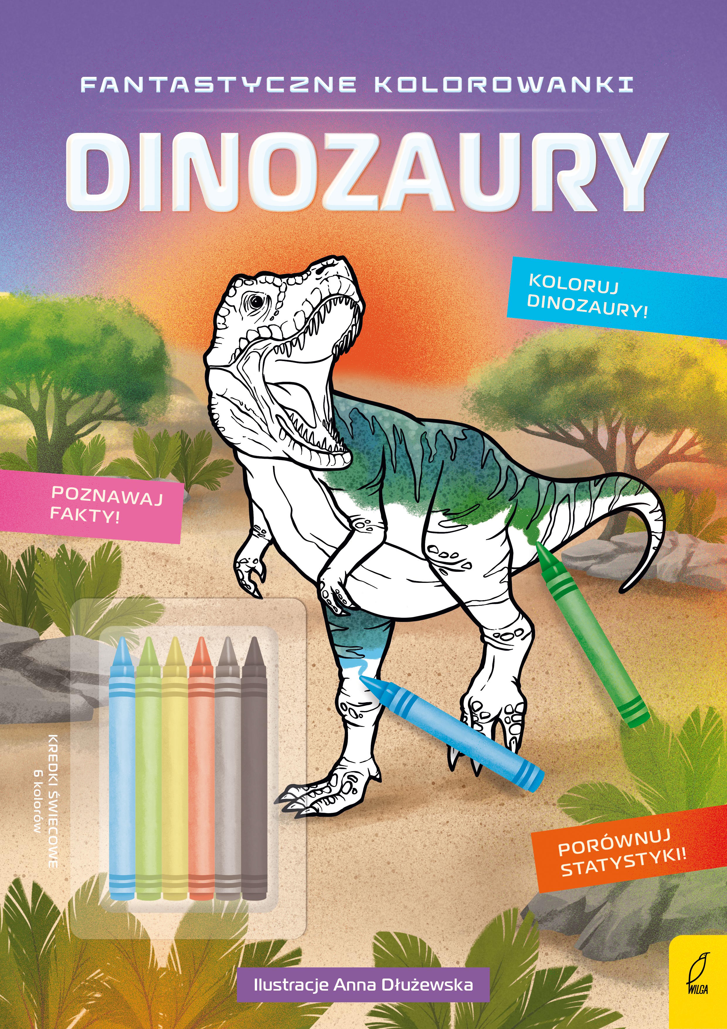 Fantastyczne kolorowanki z kredkami Dinozaury