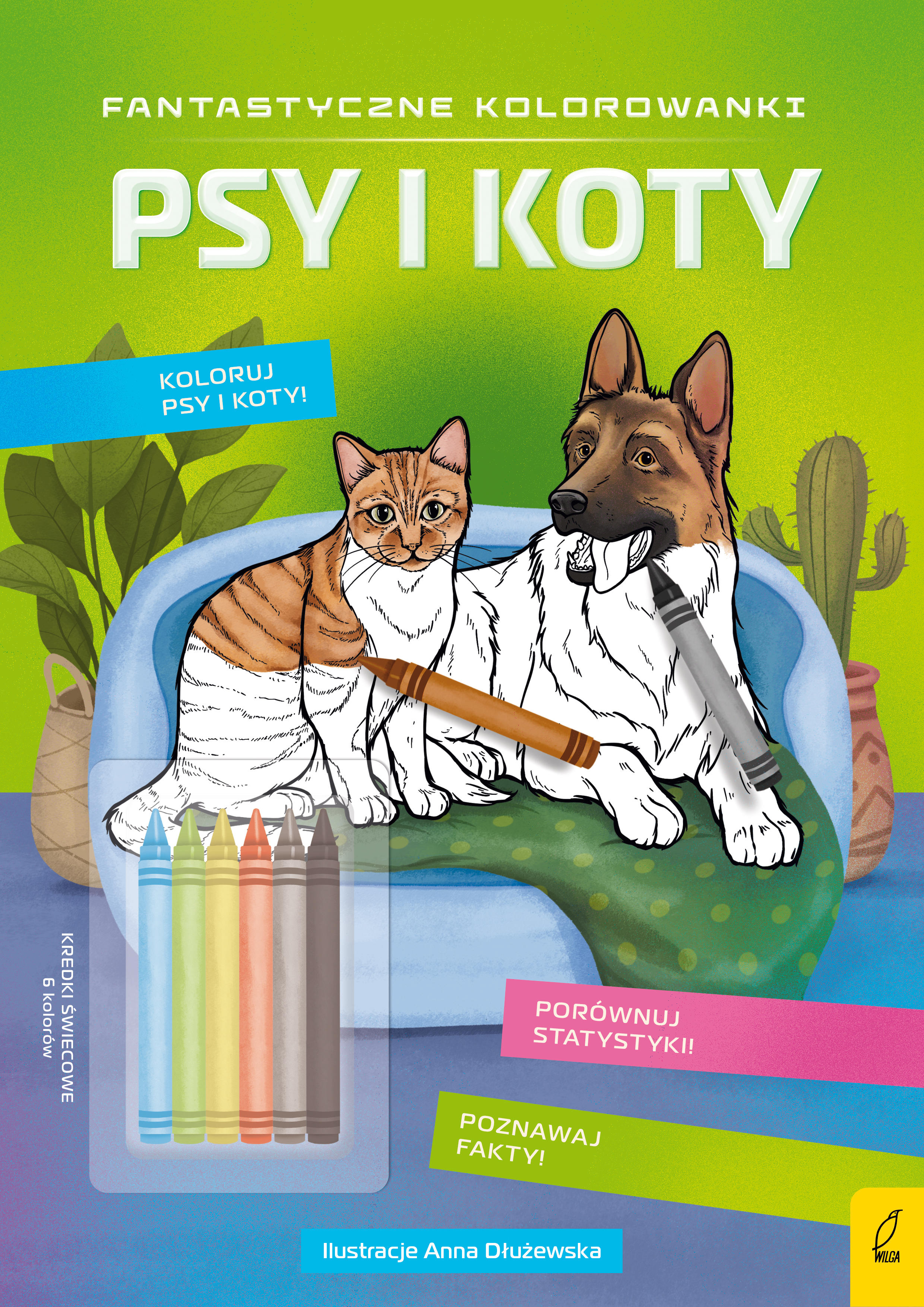 Fantastyczne kolorowanki z kredkami Psy i koty