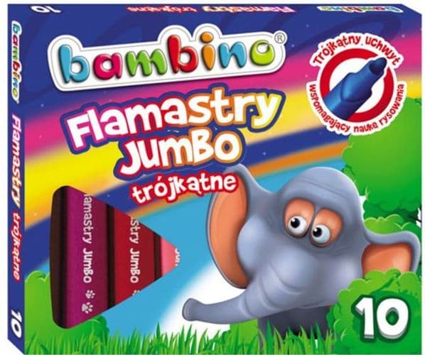 Flamastry trójkątne Jumbo 10 kolorów BAMBINO