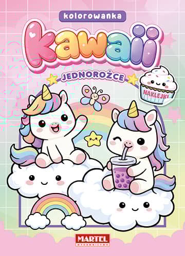 Jednorożce Kawaii.  Kolorowanka z naklejkami