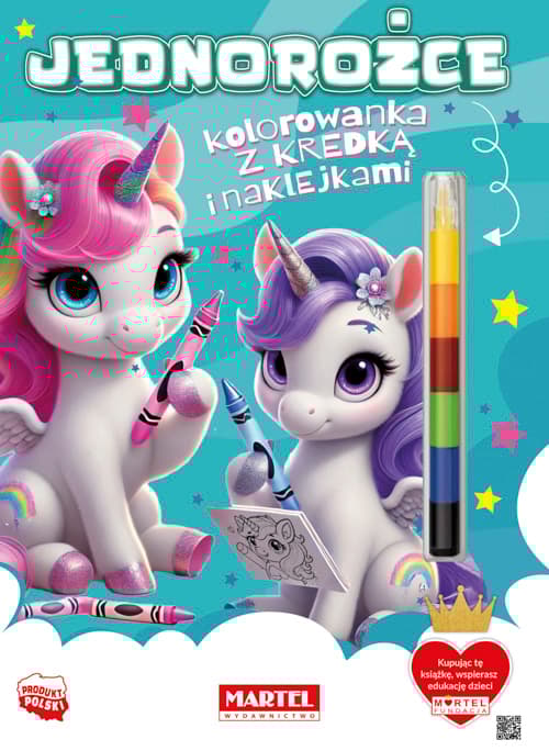 Jednorożce. Kolorowanka z kredką i naklejkami