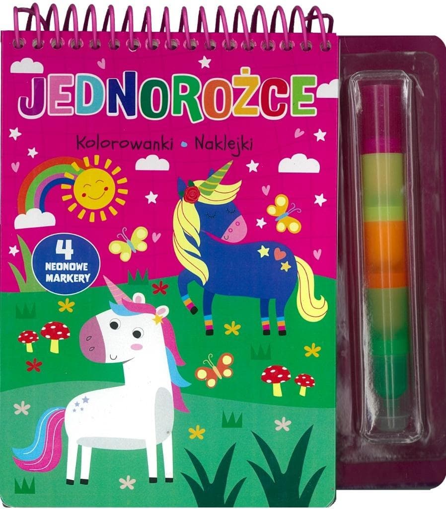 Jednorożce Kolorowanki, naklejki 4 neonowe markery