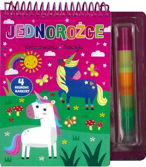 Jednorożce Kolorowanki, naklejki 4 neonowe markery