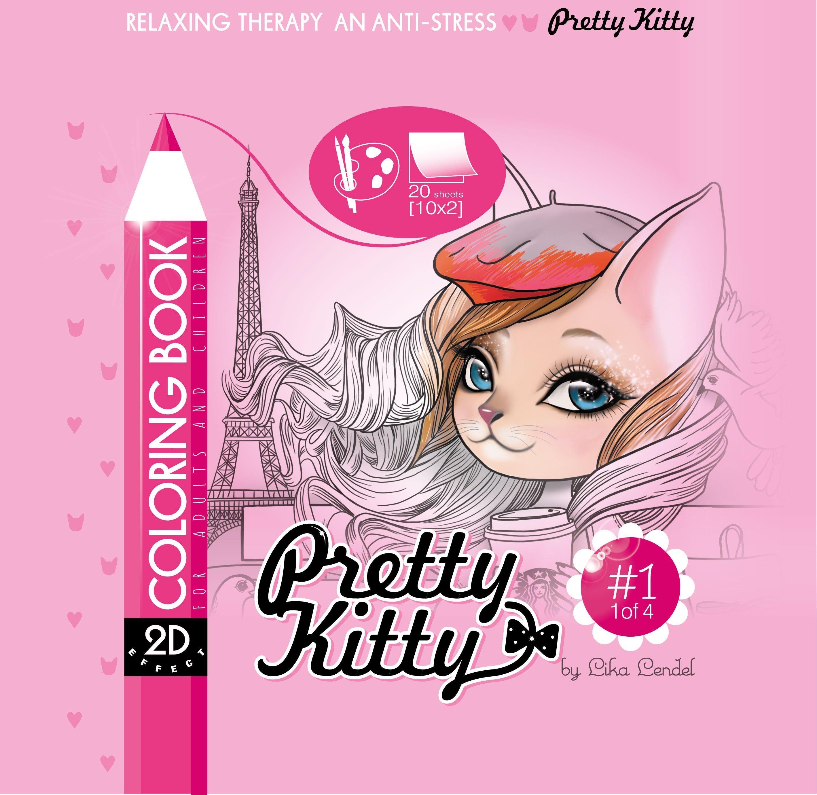 Kolorowanka antystresowa 200x200 20 kartek usztywniana 2D brokat Pretty Kitty 1