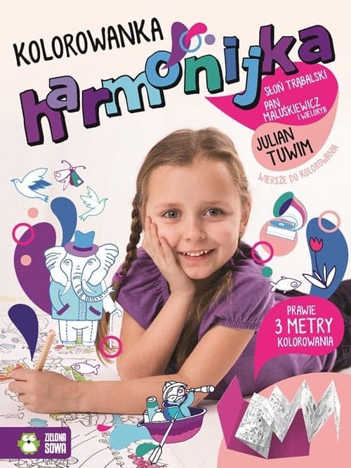 Kolorowanka harmonijka Julian Tuwim Wiersze do kolorowania Słoń Trąbalski. Pań Maluśkiewicz i wieloryb
