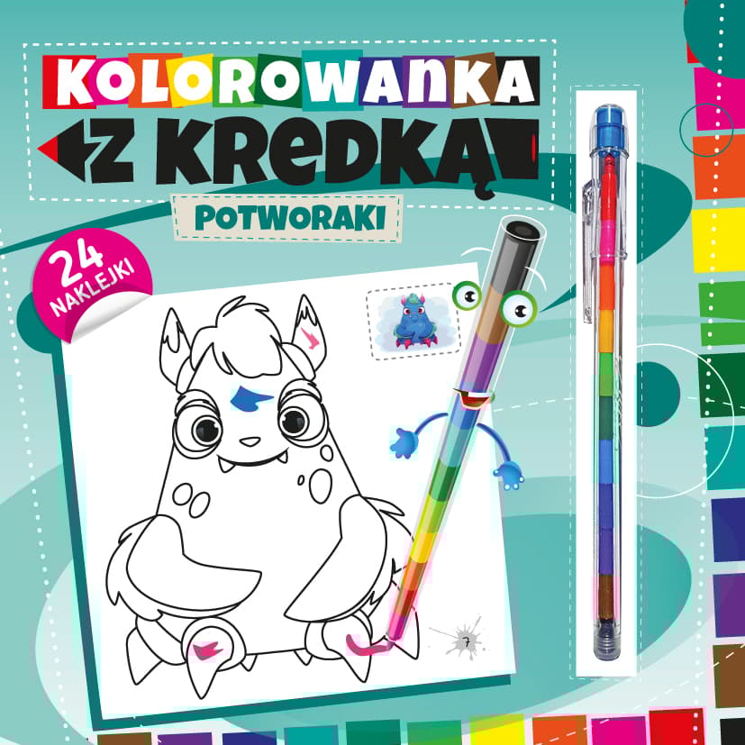 Kolorowanka z kredką. Potworki