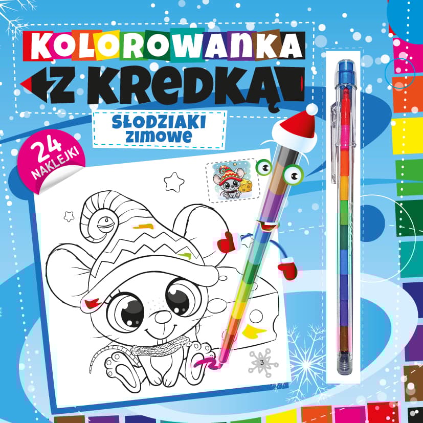 Kolorowanka z kredką. Zimowe słodziaki