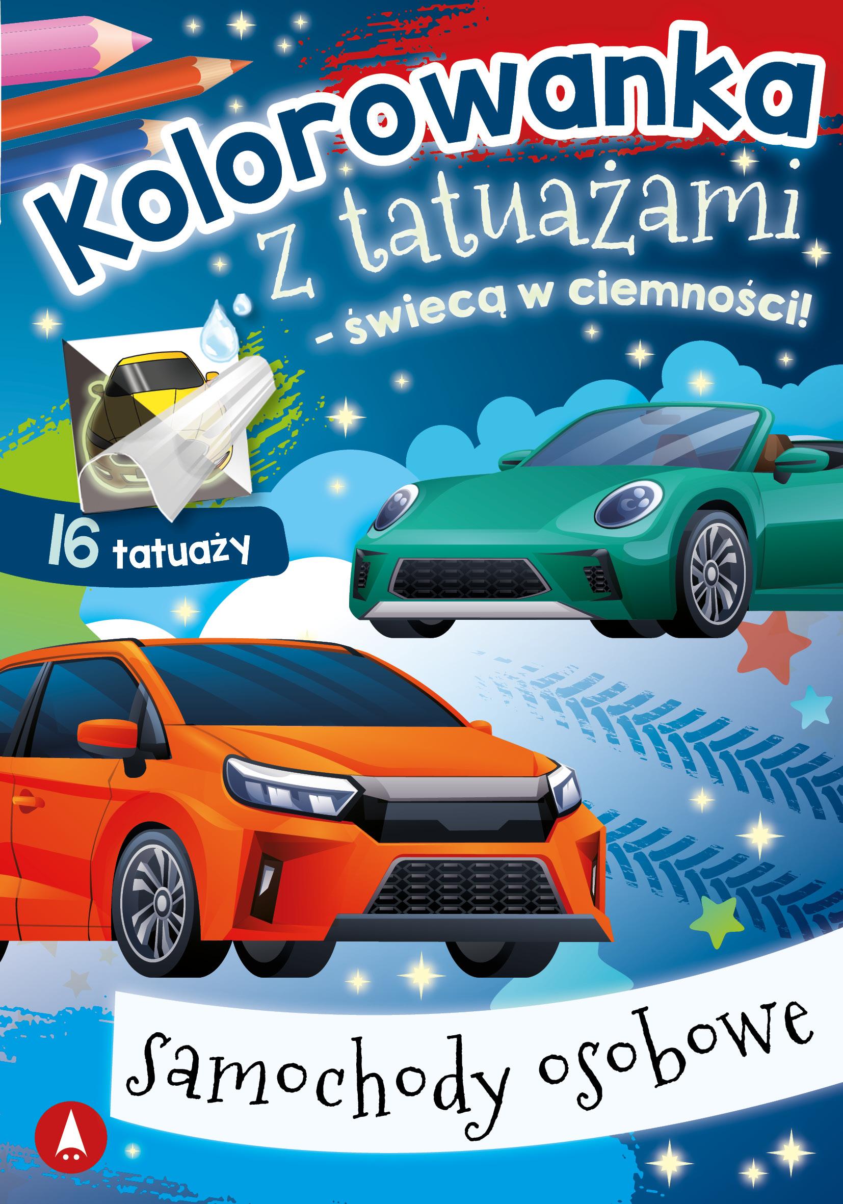 Kolorowanka z tatuażami - świecą w ciemności! Samochody osobowe