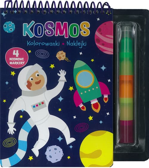 Kosmos Kolorowanki naklejki 4 neonowe markery