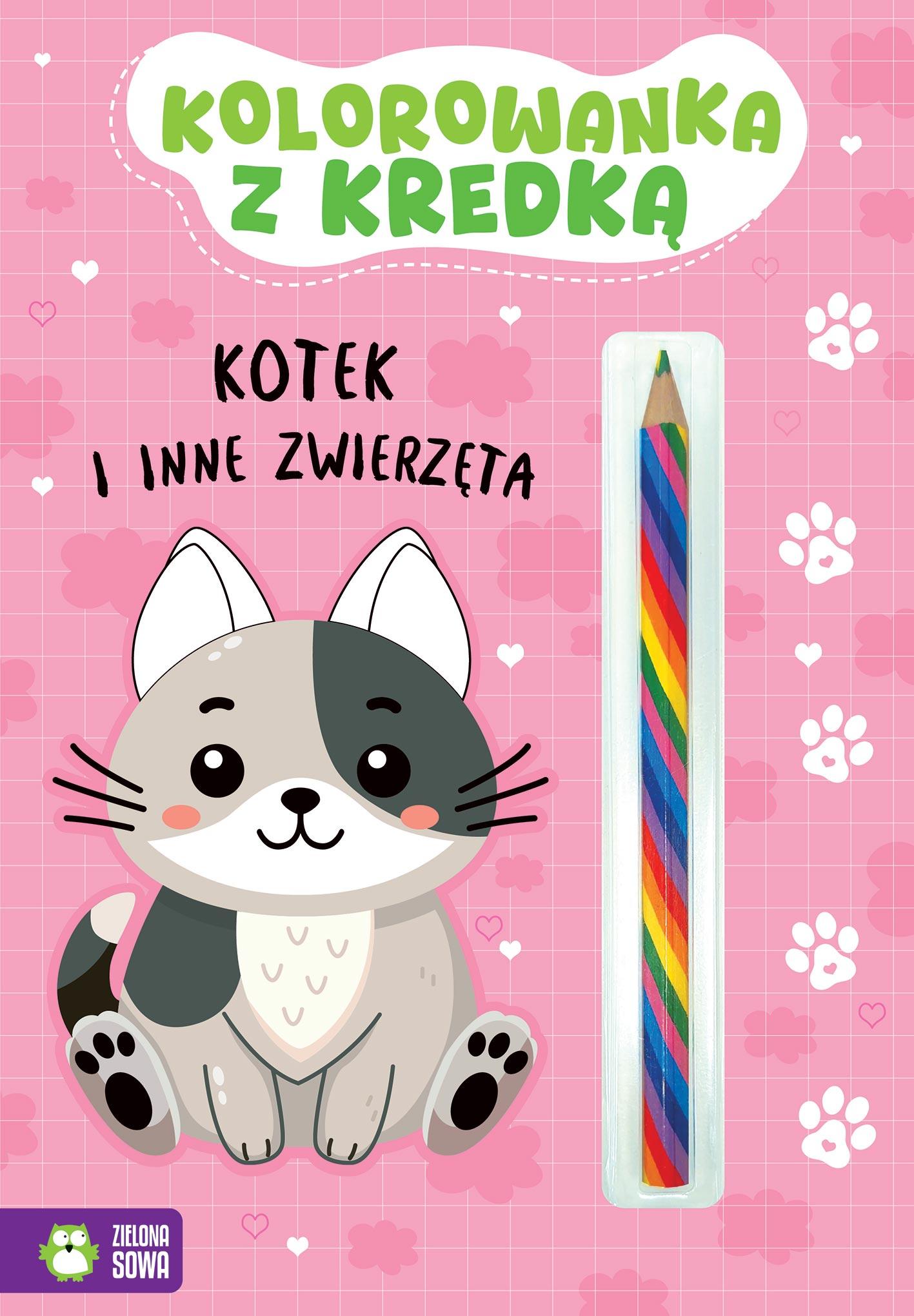 Kotek i inne zwierzęta. Kolorowanka z kredką