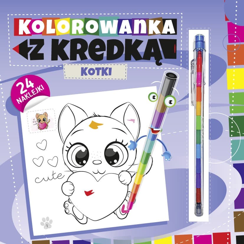 Kotki. Kolorowanka z kredką