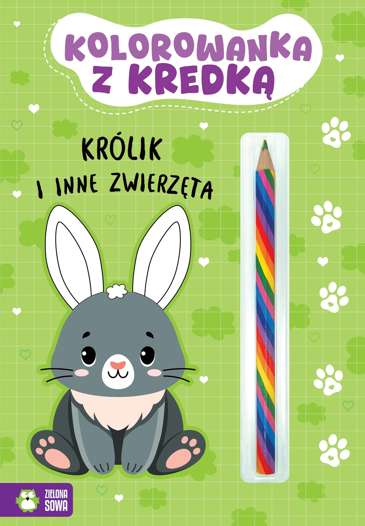 Królik i inne zwierzęta. Kolorowanka z kredką