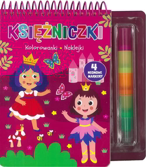 Księżniczki Kolorowanki naklejki 4 neonowe markery