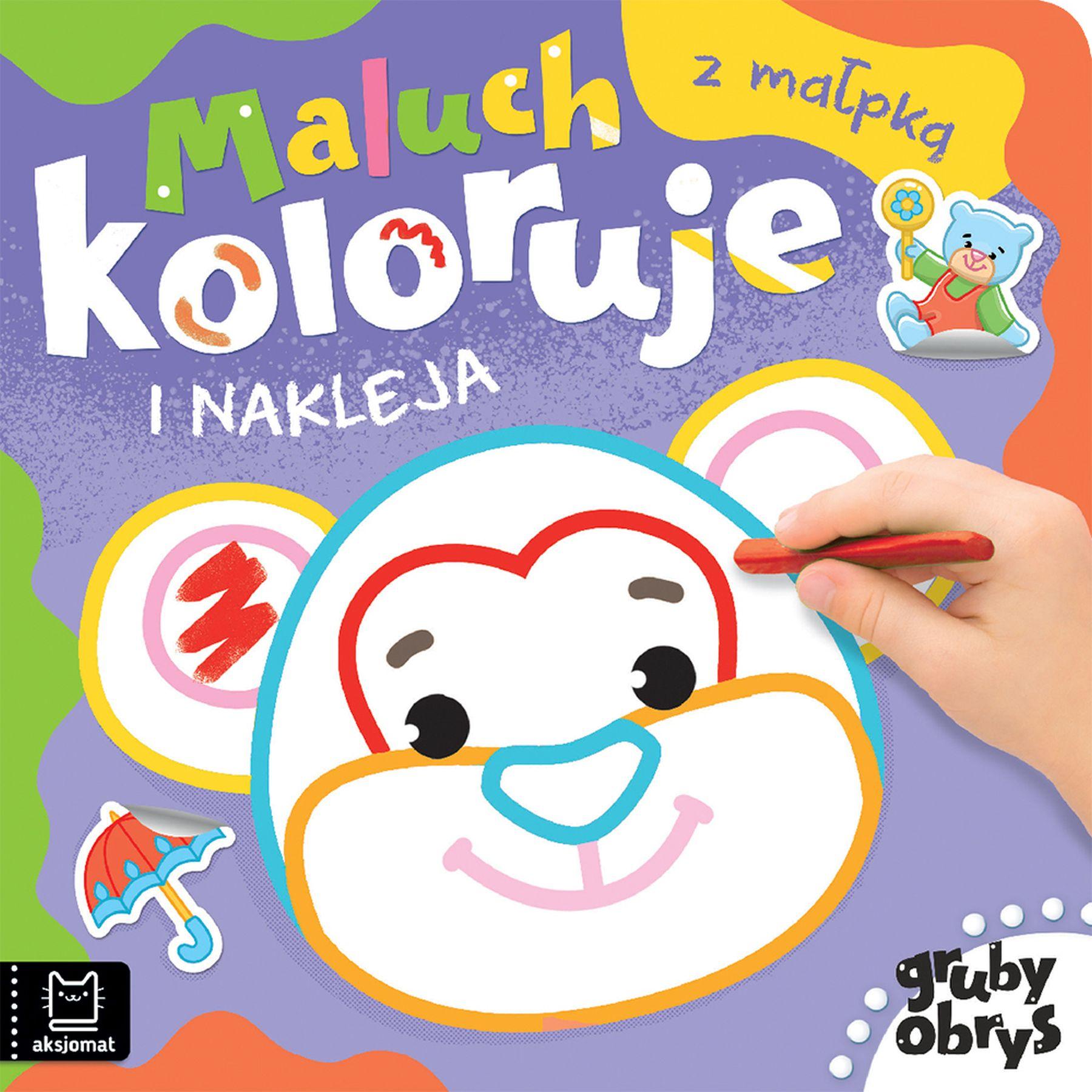 Maluch koloruje i nakleja z małpką Gruby obrys