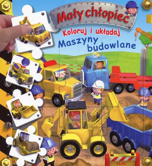 Mały chłopiec Koloruj i układaj Maszyny budowlane