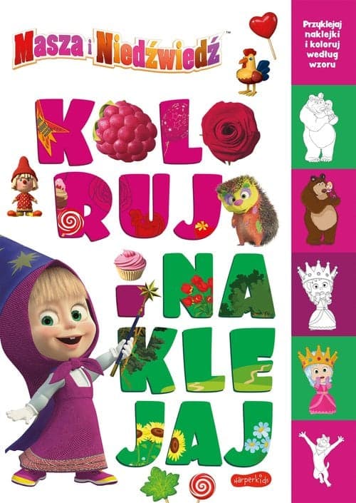 Masza i Niedźwiedź Koloruj i naklejaj 2