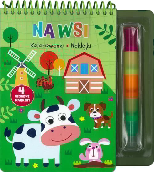 Na wsi Kolorowanki naklejki 4 neonowe markery