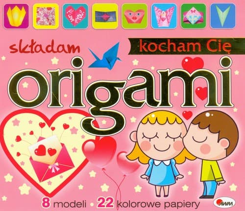 Origami składam Kocham Cię 8 modeli, 22 kolorowe papiery