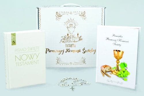 Pakiet komunijny Pismo Święte Nowy Testament / Pamiątka Pierwszej Komunii Świętej / Różaniec