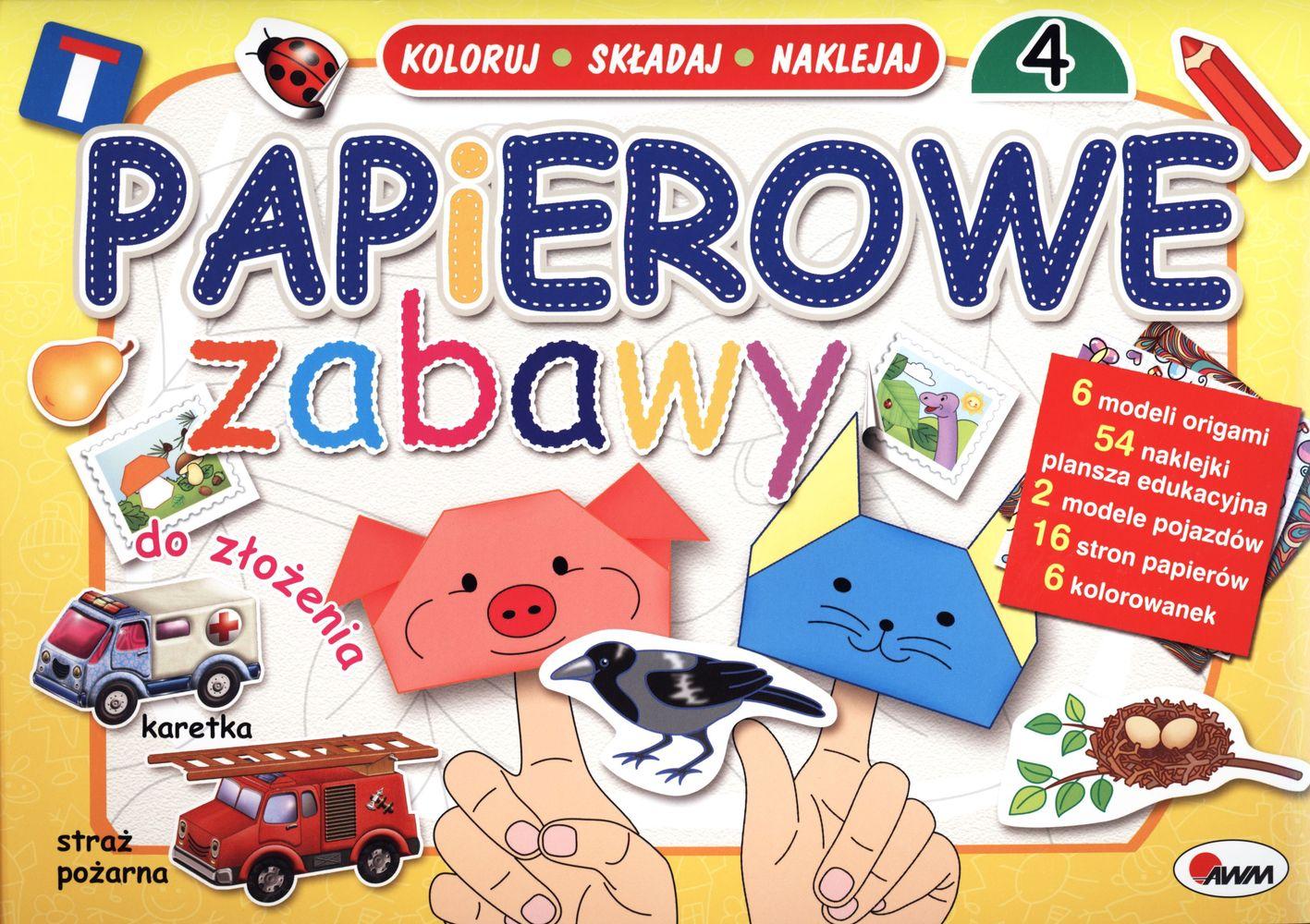 Papierowe zabawy 4 Koloruj składaj naklejaj
