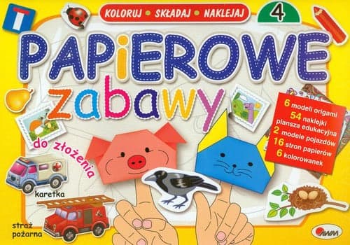 Papierowe zabawy 4 Koloruj składaj naklejaj