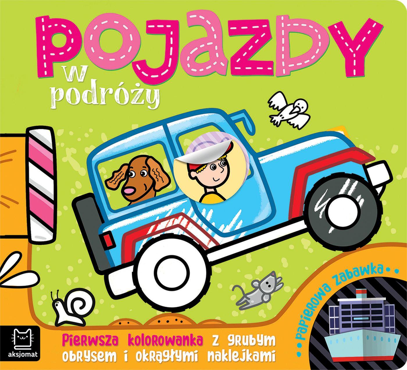 Pojazdy w podróży Pierwsza kolorowanka z grubym obrysem i okrągłymi naklejkami