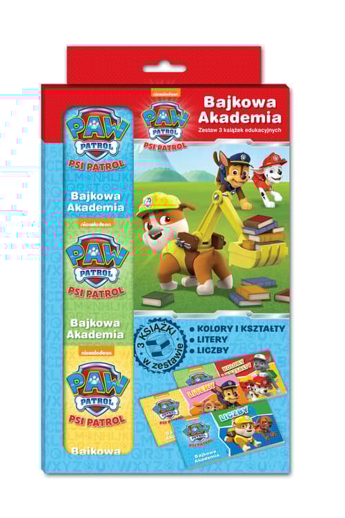 Psi Patrol Bajkowa Akademia Kolory i kształty Litery Liczby Zestaw 3 książek edukacyjnych