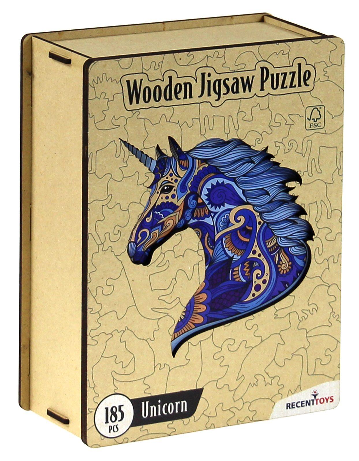 Puzzle 185 drewniane kolorowe Jednorożec