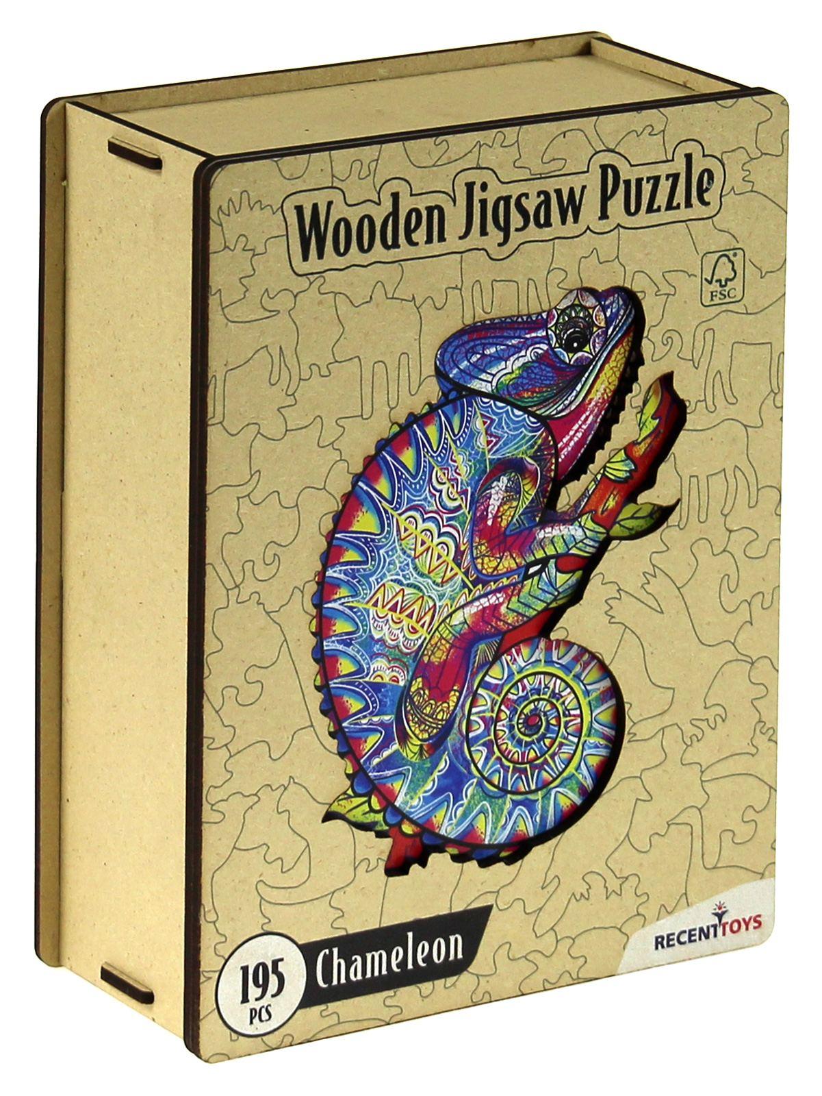Puzzle 195 drewniane kolorowe Kameleon