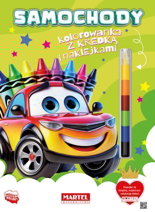 Samochody. Kolorowanka z kredką i naklejkami