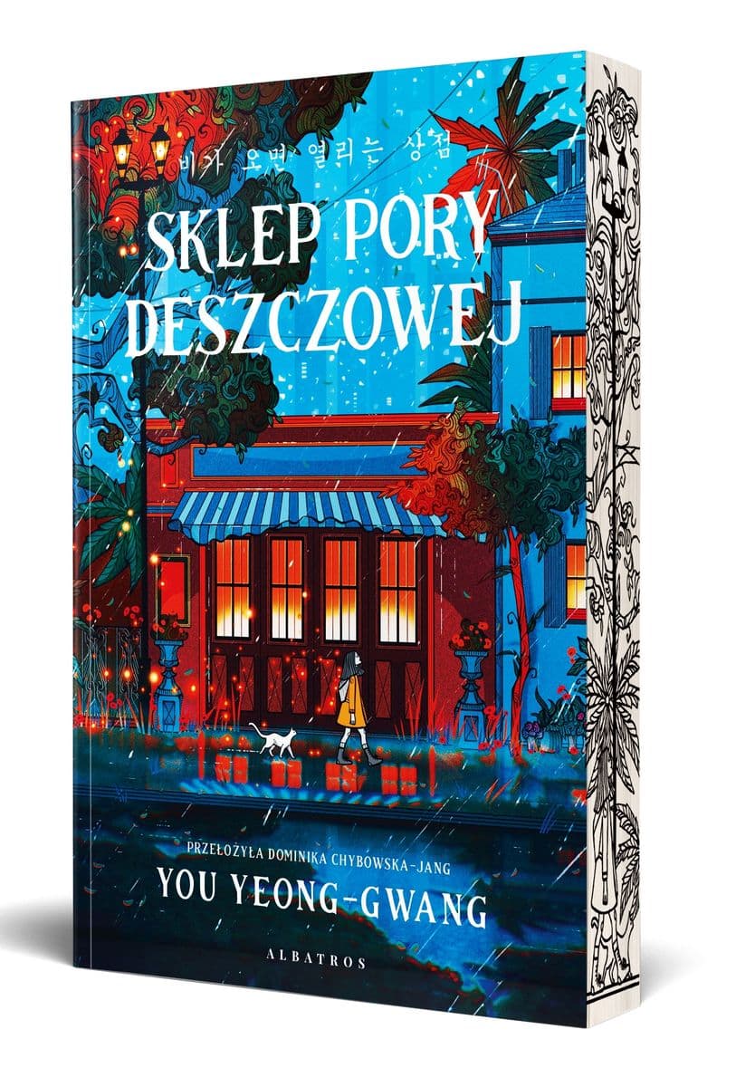 Sklep pory deszczowej ilustrowane krawędzie biało-czarne