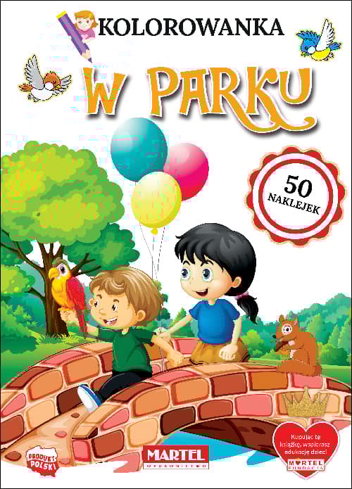 W parku. Kolorowanka z naklejkami