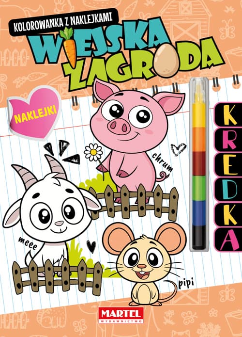 Wiejska zagroda. Kolorowanka z naklejkami (modułowa kredka)