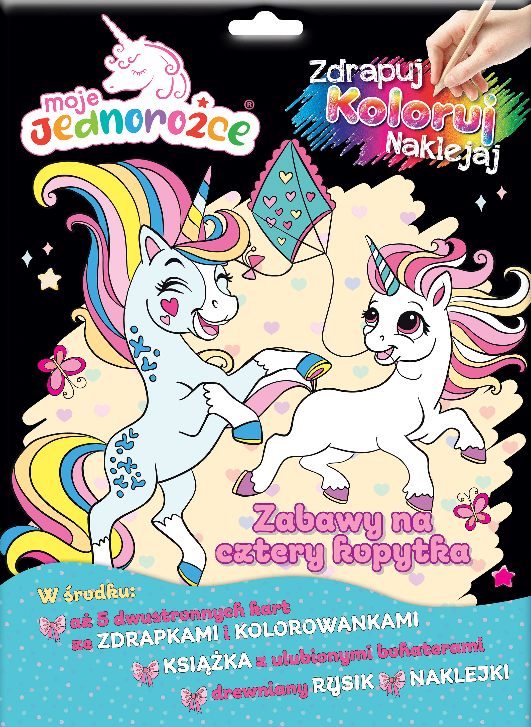 Zabawy na cztery kopytka. Moje Jednorożce. Zdrapuj, koloruj, naklejaj