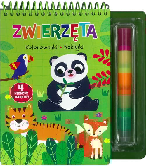 Zwierzęta Kolorowanki naklejki 4 neonowe markery