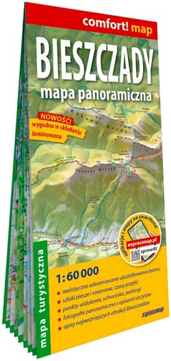 Bieszczady Mapa panoramiczna laminowana mapa turystyczna 1:60 000 - Opracowanie Zbiorowe