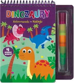 Dinozaury Kolorowanki naklejki 4 neonowe markery - Praca zbiorowa