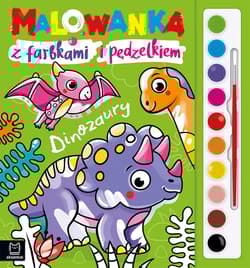 Dinozaury. Malowanka z farbkami i pędzelkiem