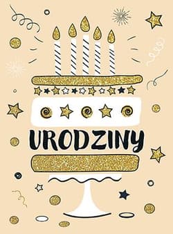 Karnet B6 Urodziny - Tort brokat