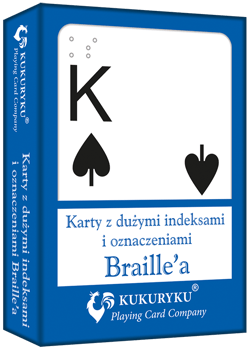 Karty do gry niebieskie z dużymi indeksami i znakami Braile'a
