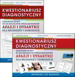 Kwestionariusz diagnostyczny zaburzeń mowy ze szczególnym uwzględnieniem afazji i dysartrii dla młodzieży i dorosłych Materiały do badania i arkusz diagnostyczny - Wrzesiński Sławomir, Szłapa Katarzyna, Tomasik Iwona