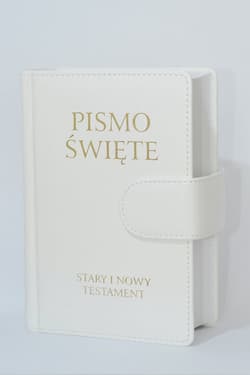 Pismo Święte Stary i Nowy Testament B5 białe skóropodobne z zapięciem na magnes - Opracowanie Zbiorowe