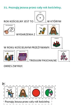 Galeria - zdjęcie nr. 3 - Poznaję Jezusa. Klasa 3. Karty pracy dla uczniów ze specjalnymi potrzebami edukacyjnymi i trudnościami w komunikowaniu się. Z symbolami PCS. Część 2.