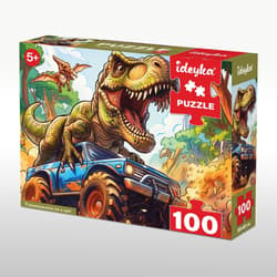 Puzzle 100 Tyranozaur w jeepie Grałamigłówka