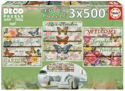 Puzzle 3x500 Kwiaty i Motyle 109639