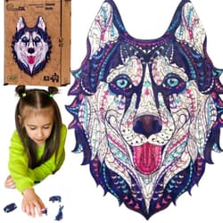 Puzzle drewniane eko 123 Śnieżny husky A3