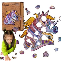 Puzzle drewniane eko 63 Bajeczny jednorożec A4