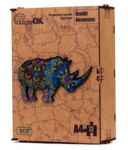 Puzzle drewniane eko 72 Rzadki nosorożec A4